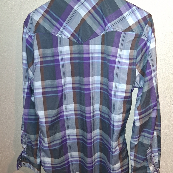 Vigo Jeans Pearl Snap Western Long Sleeve Shirt Mens Purplr Gray Plaid S - Picture 6 of 6